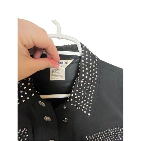 Paolo Santini Studio Women's Black Stretch Jacket 8 Rhinestone Studded - Picture 6 of 6